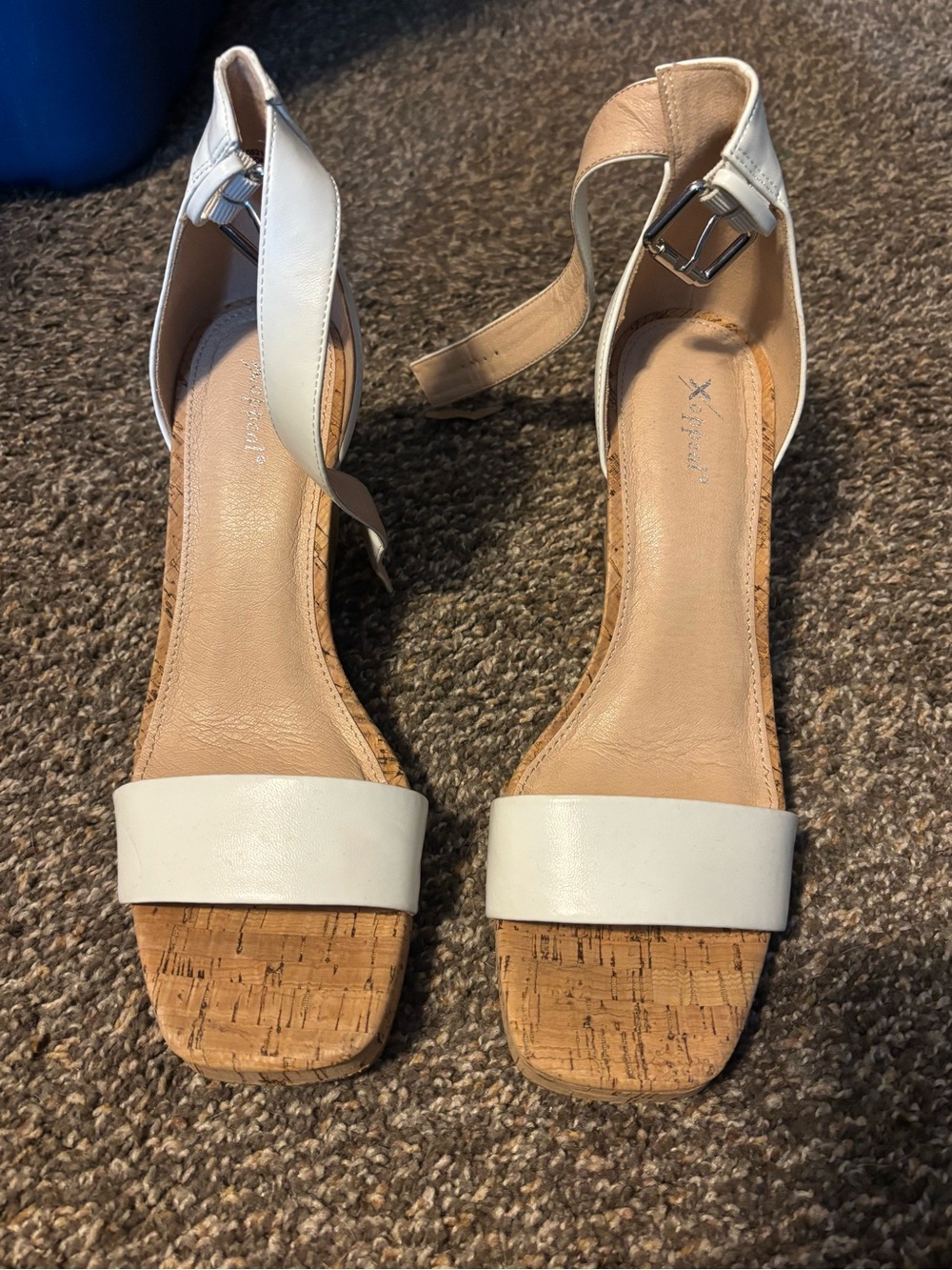 Xappeal White Cork Block Heel Ankle-Strap Sandals